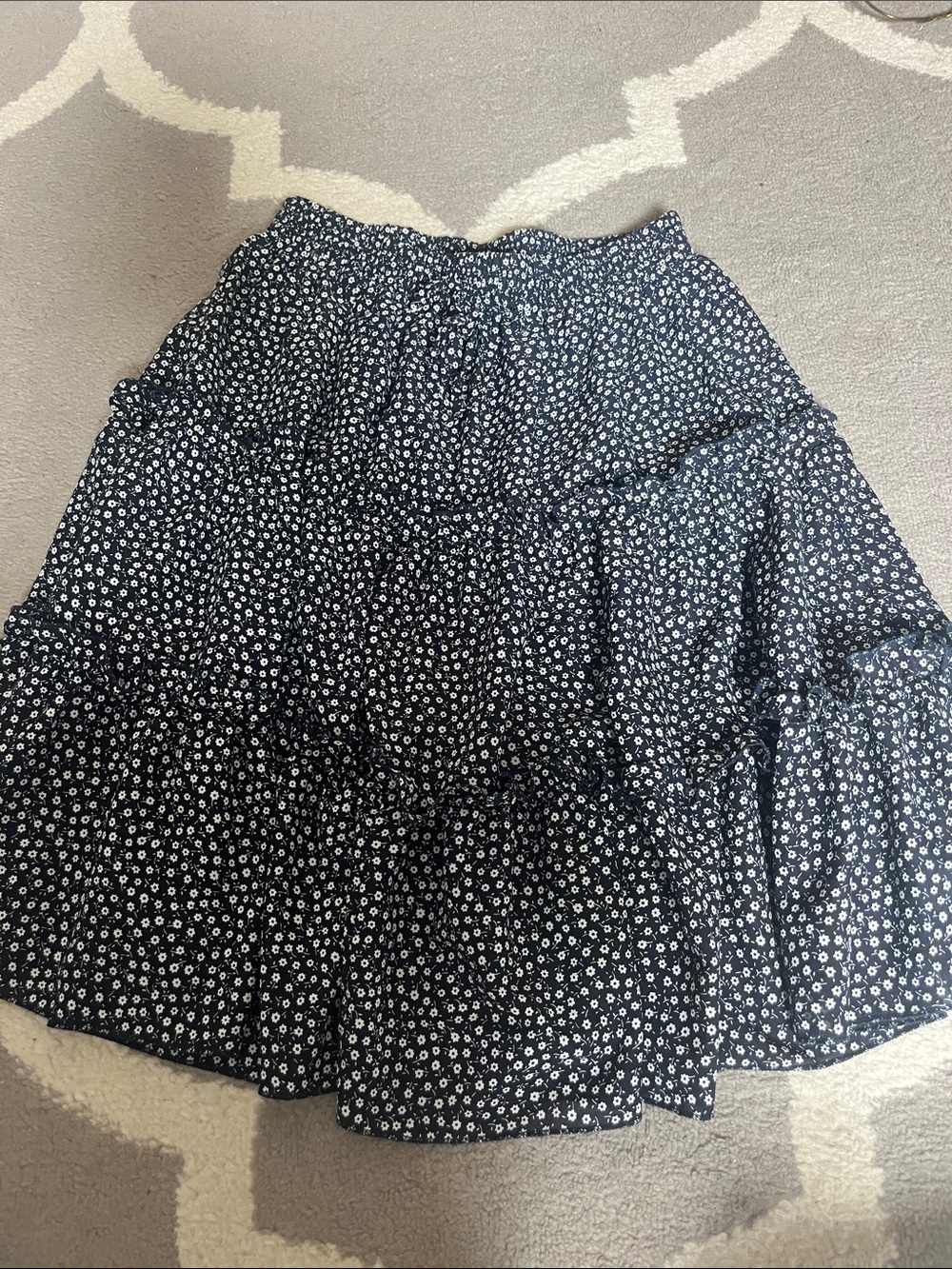 Tiered Black Floral Midi Skirt